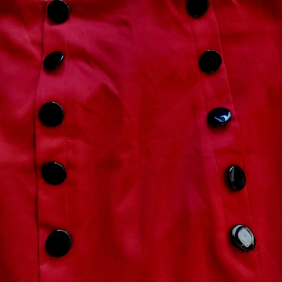 Deep red, satin-look, low sitting mermaid, pencil, knee length skirt AU 8-10 - Picture 9 of 11